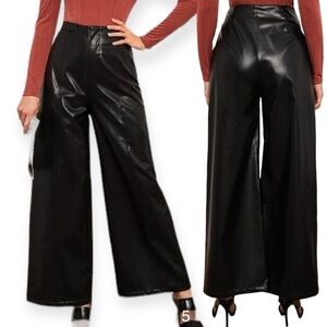 SHEIN High Waist Wide Baggy Leg PU Leather Pants Goth Lolita Large Black…